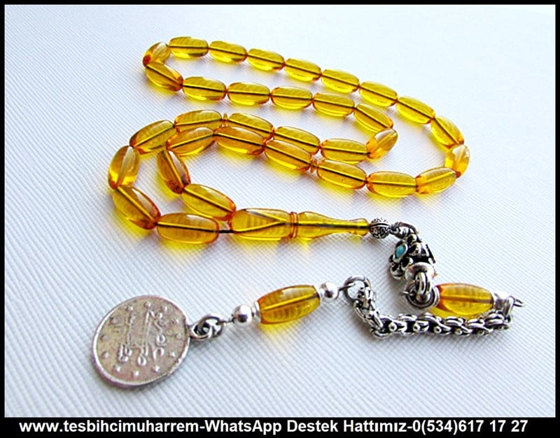 Gümüş Tasarım Su Damlası Uzun Kapsül Ateş Kehribar Tesbih  Derbeder 