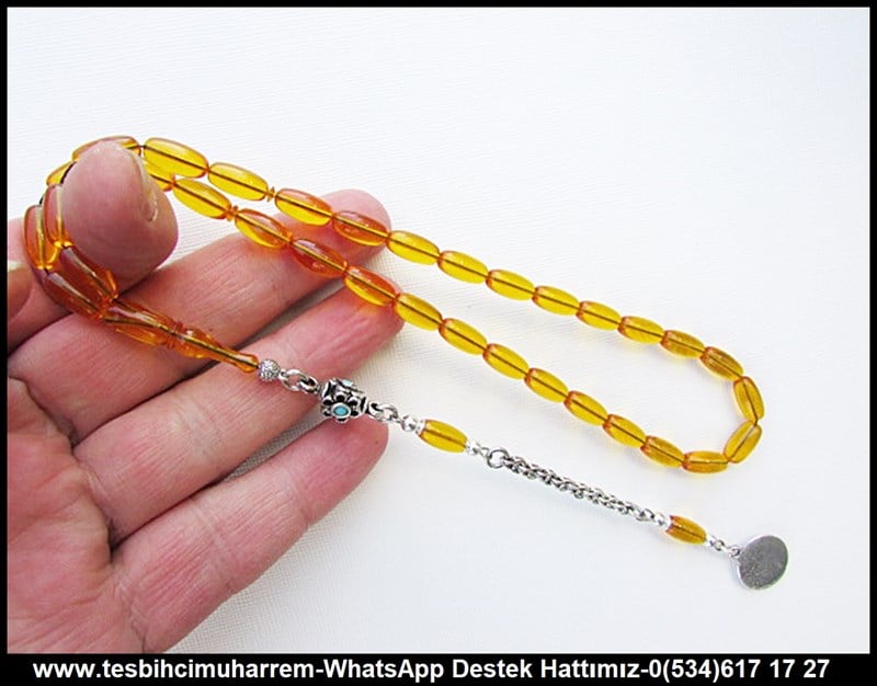 Gümüş Tasarım Su Damlası Uzun Kapsül Ateş Kehribar Tesbih  Derbeder 