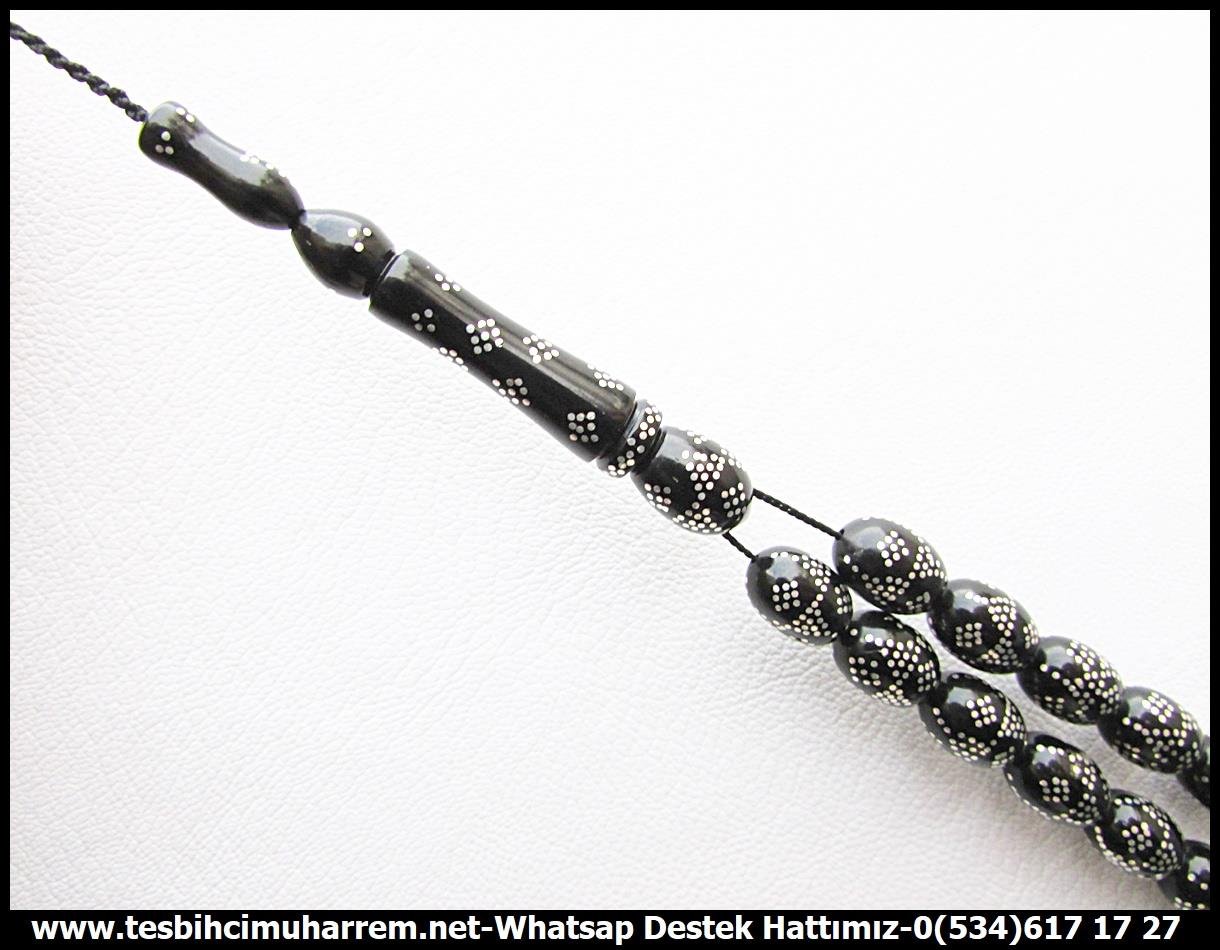 Abanoz Ağacı TesbihlerTM13169İsmail Cansever Usta Tornası Tespih | Abanoz Ağacı, Black Wood, Beyzi Kesim, Gümüş Çakım, 