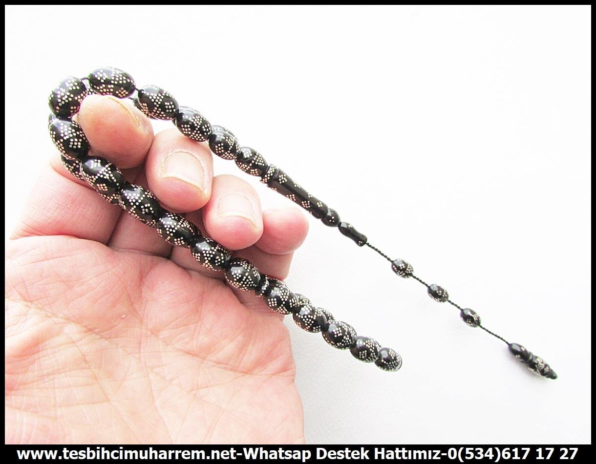 Abanoz Ağacı TesbihlerTM13169İsmail Cansever Usta Tornası Tespih | Abanoz Ağacı, Black Wood, Beyzi Kesim, Gümüş Çakım, 