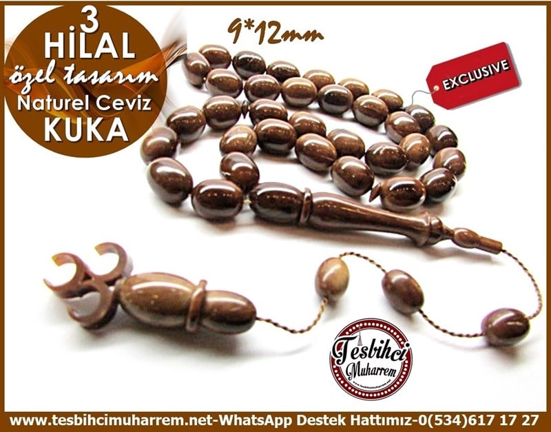 Kapsül Kesim Antiseptik Doğal Ceviz Özel Tasarım El İşçiliği Kuka Tesbih 3 Hilal