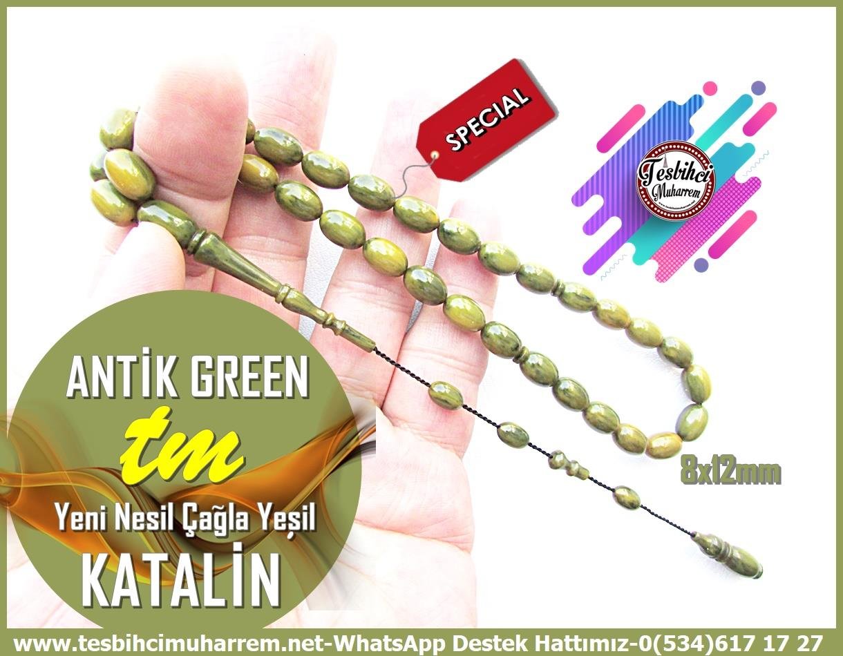 Katalin Ve Bağa TesbihlerTM138435Meçhul Usta İşçilikli Tespih | Çağla Yeşil Katalin, Badem Kesim, Sıralı Sistem – 