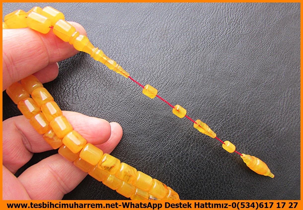 Sarı Ton TesbihlerTM14130Meçhul Usta Tespih Sıkma Kehribar I Fıçı Kesim Damarlı Hançer TesbihTespih Sıkma Kehribar I Fıçı Kesim Damarlı Hançer Tesbih 