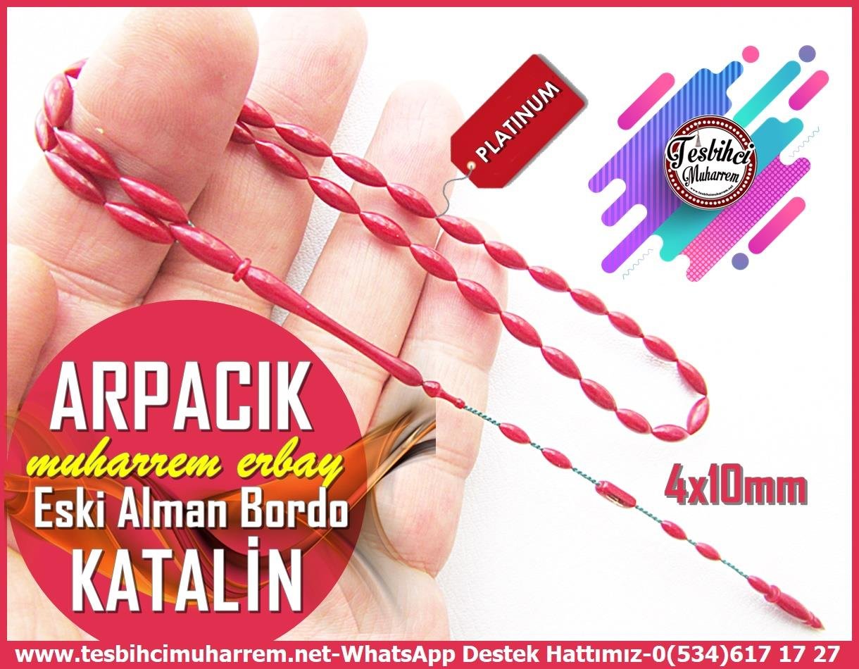 Katalin Ve Bağa TesbihlerTM12595Muharrem Erbay Usta İmzalı Tespih | Katalin, Eski Alman Objeden, Bordo Renk, Arpa Kesim, “Arpacık” Model Tesbih Tespih Katalin l Eski Alman Bordo Renk Arpa Kesim Bürokrat Arpacık Tesbih 
