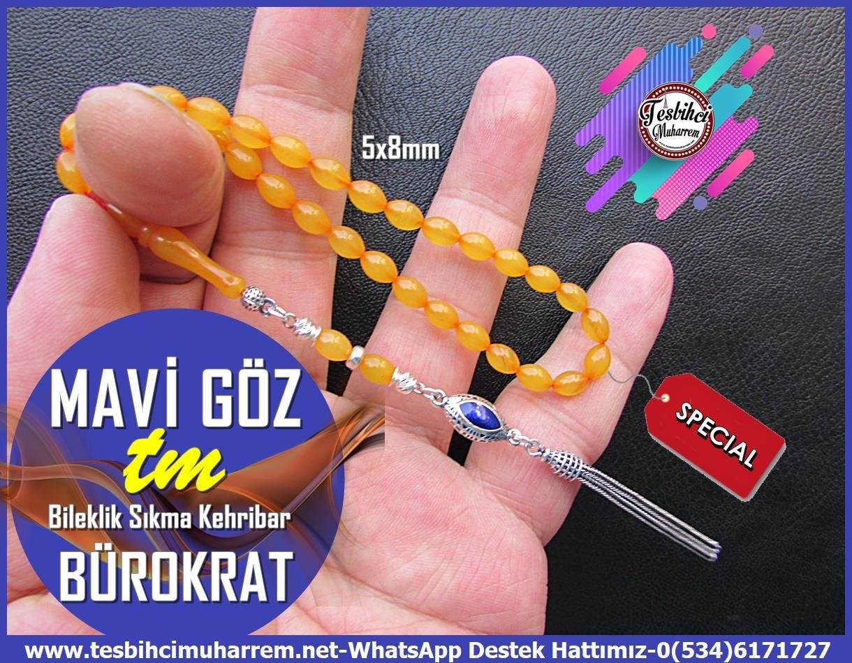 Maskot, Bileklik ve Bürokrat TespihlerTM13856Muharrem Karaoğlu Dizayn | Sıkma Kehribar Bürokrat Tespih, Bilek Boy, Sarı Renk, 