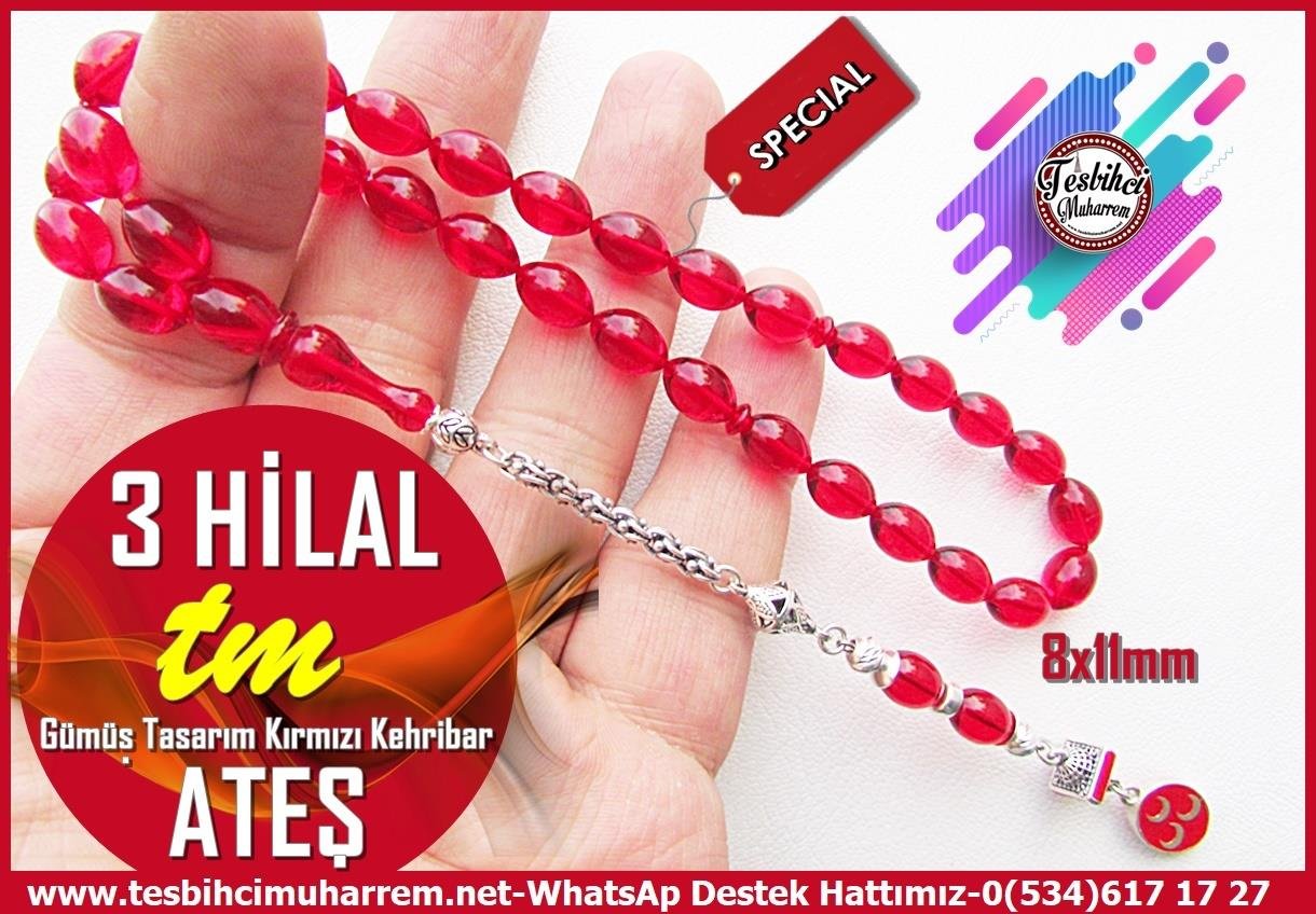 Ateş Kırmızı Ton TesbihlerTM14073Muharrem Karaoğlu Usta Dizayn 3 Hilal Ateş Kehribar Tespih – Kırmızı Renk, Gümüş Tasarım, Beyzi Kesim El Yapımı Koleksiyonluk TespihTespih Ateş Kehribar I Kırmızı Renk Gümüş Tasarım Beyzi Kesim 3 Hilal Tesbih
