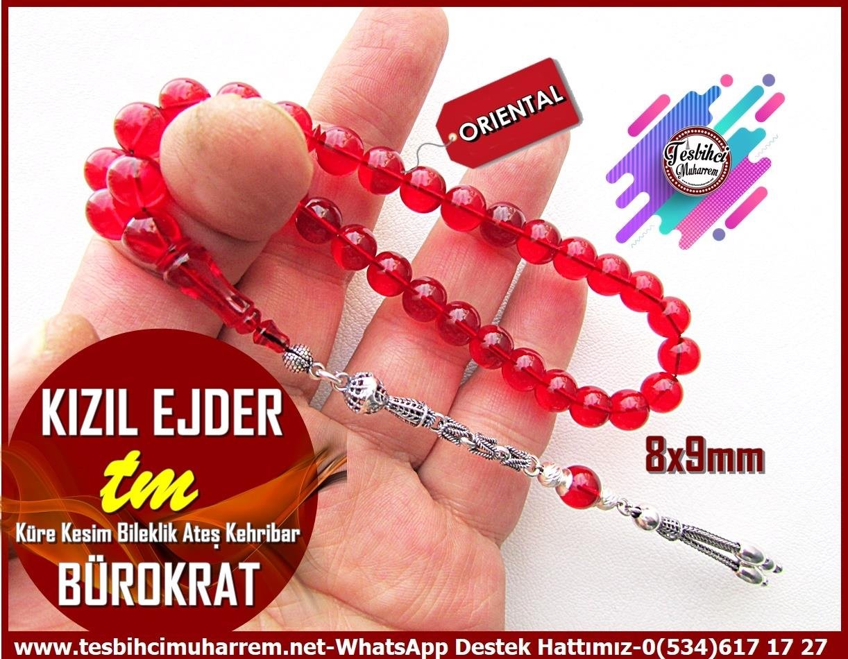 Ateş Kırmızı Ton TesbihlerTM13662Muharrem Karaoğlu Usta Dizayn | Ateş Kehribar Tespih, Küre Kesim, Gümüş Püsküllü,Bürokrat 