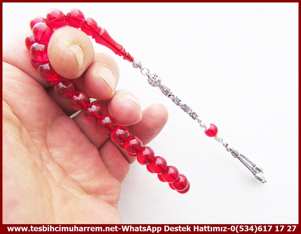 Ateş Kırmızı Ton TesbihlerTM13662Muharrem Karaoğlu Usta Dizayn | Ateş Kehribar Tespih, Küre Kesim, Gümüş Püsküllü,Bürokrat 