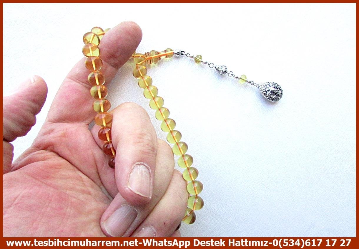 Sarı Ton TesbihlerTM14006Muharrem Karaoğlu Usta Dizayn | Ateş Kehribar Bürokrat Tespih, Bilek Boy, Turuncu Renk, 
