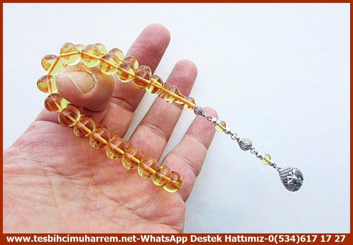 Sarı Ton TesbihlerTM14006Muharrem Karaoğlu Usta Dizayn | Ateş Kehribar Bürokrat Tespih, Bilek Boy, Turuncu Renk, 