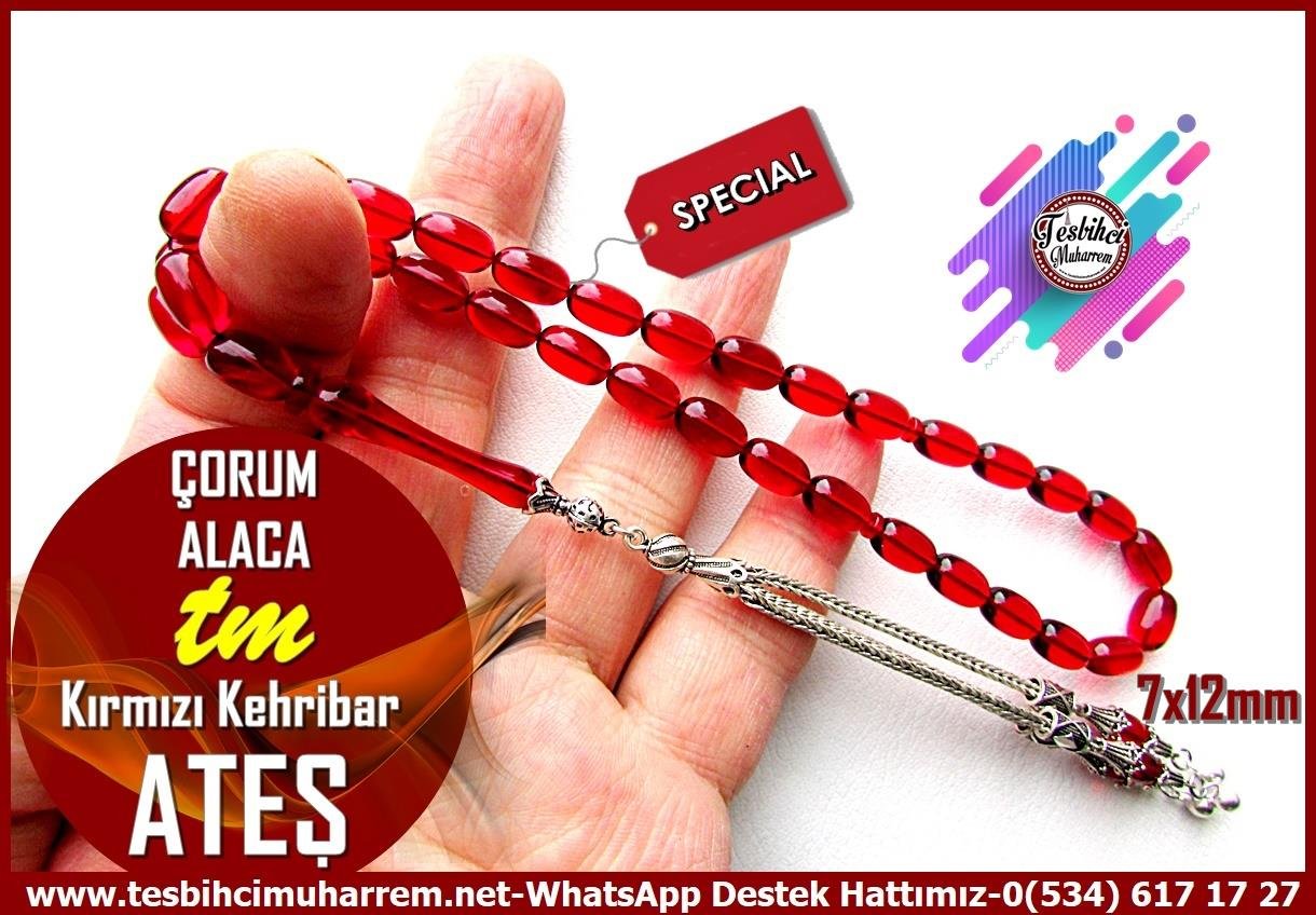 Ateş Kırmızı Ton TesbihlerTM14126Muharrem Karaoğlu Usta Dizayn Çorum-Alaca Ateş Kehribar Tespih – Üç Dallı Gümüş Püsküllü, Kırmızı, Badem Kesim Günlük Çekim TesbihTespih Ateş Kehribar I Gümüş Püskül Badem Kesim Kırmızı Çorum Alaca Tesbih 
