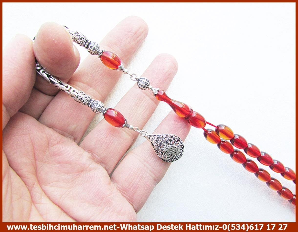 Tütün Ton TesbihlerTM13490Muharrem Karaoğlu Usta Dizayn Tespih | Bal Ateş Kehribar, Beyzi Kesim, Gümüş Püsküllü 