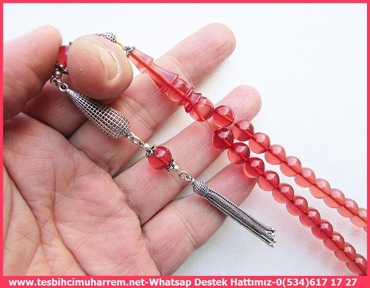Nar Çiçeği Ton TesbihlerTM13491Muharrem Karaoğlu Usta Dizayn Tespih | Pembe Ateş Kehribar, Sığırcık Kesim, Gümüş Püsküllü 