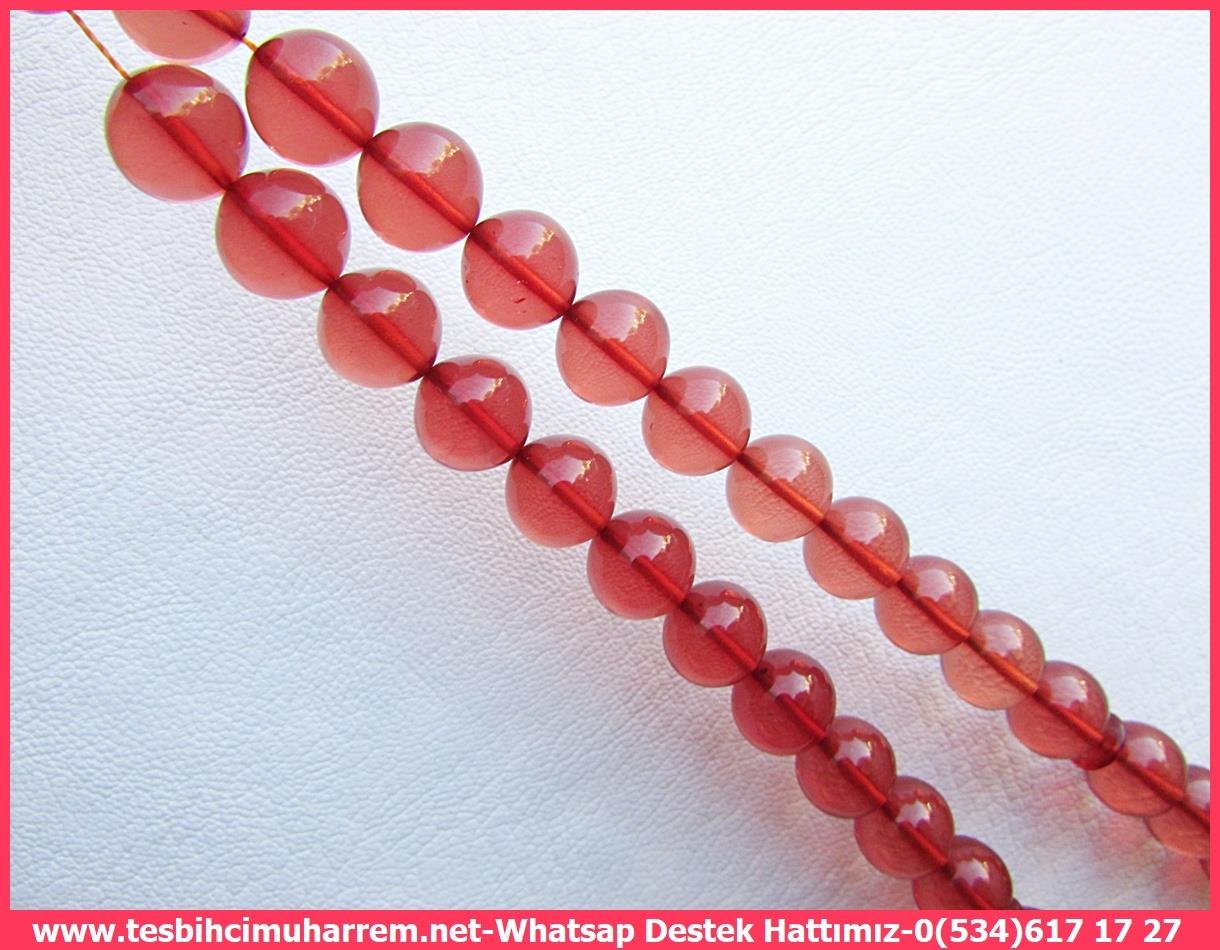 Nar Çiçeği Ton TesbihlerTM13491Muharrem Karaoğlu Usta Dizayn Tespih | Pembe Ateş Kehribar, Sığırcık Kesim, Gümüş Püsküllü 