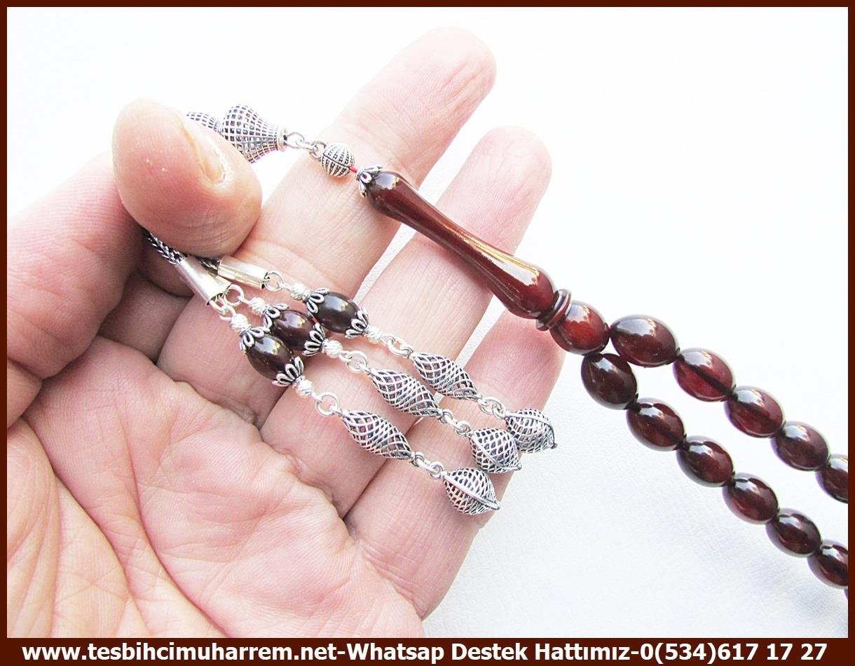 Patlıcan Moru Kehribar TesbihlerTM13494Muharrem Karaoğlu Usta Dizayn Tespih | Vişne Sıkma Kehribar, Beyzi Kesim, Gümüş Püsküllü 