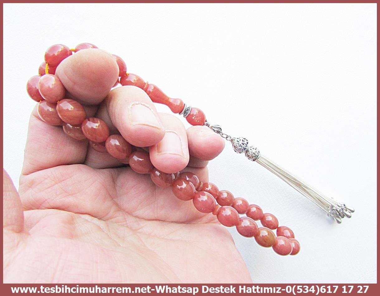 Kayısı Kehribar TesbihlerTM13487Muharrem Karaoğlu Usta Dizayn Tespih | Yavruağzı Sıkma Kehribar, Beyzi Kesim, Gümüş Püsküllü 