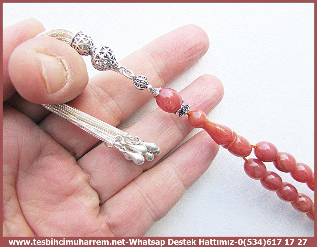 Kayısı Kehribar TesbihlerTM13487Muharrem Karaoğlu Usta Dizayn Tespih | Yavruağzı Sıkma Kehribar, Beyzi Kesim, Gümüş Püsküllü 