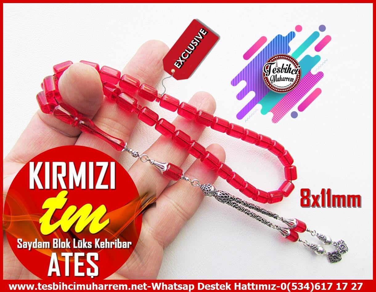 Ateş Kırmızı Ton TesbihlerTM13527Muharrem Karaoğlu Usta El İşçiliği Tespih | Saydam Ateş Kehribar, Kapsül Kesim, Gümüş Püsküllü 