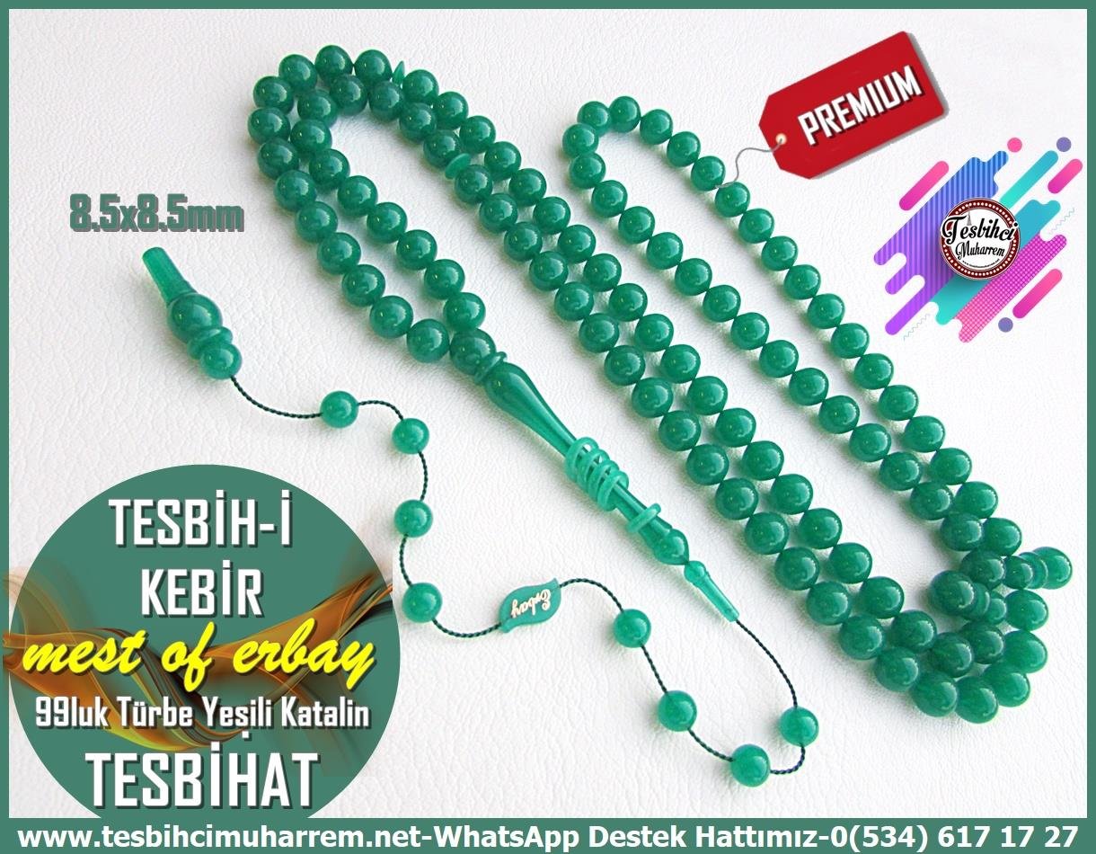 99luk Dua Ve Namaz TesbihatlarıTM13330Mustafa Erbay Usta El İşçiliği 99'luk Katalin Tespih | Türbe Yeşili, Sığırcık Kesim, 