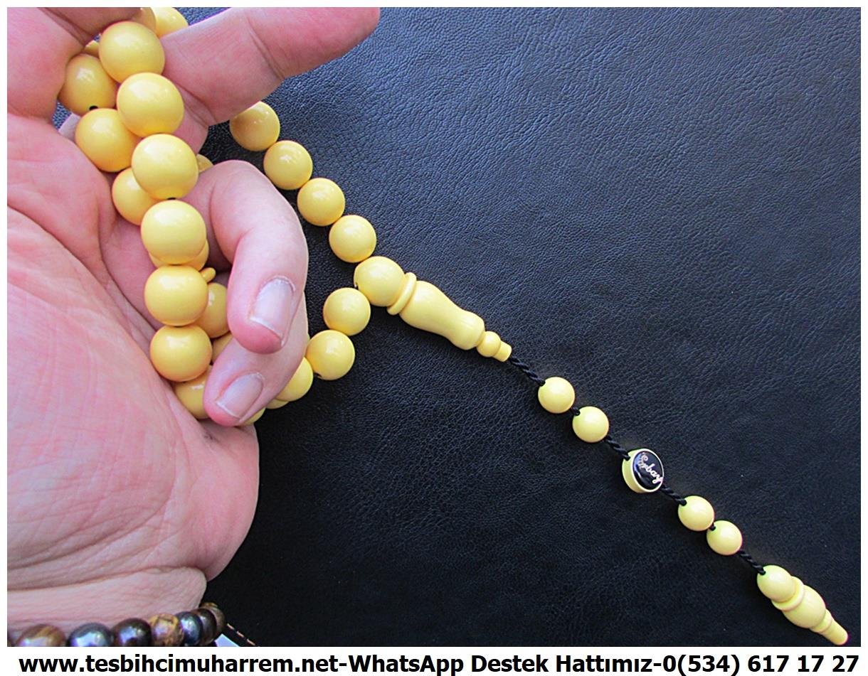 Orjinal Eski Alman Kehribar TesbihlerTM13326Mustafa Erbay Usta El İşçiliği Antika Tespih | Bakalit Katalin, Eski Usül Osmanlı Form, Krem Renk Küre Kesim, Eski Alman 