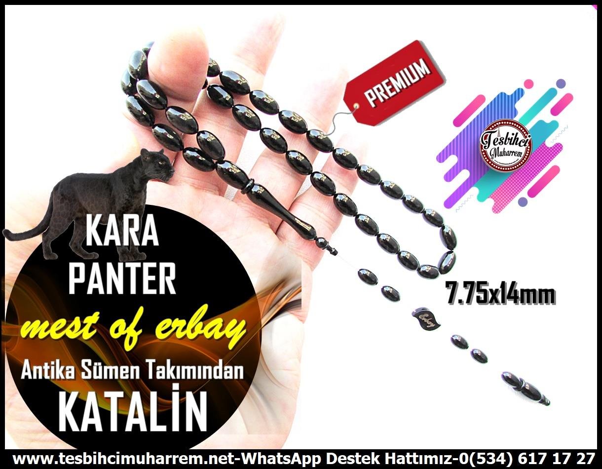 Katalin Ve Bağa TesbihlerTM13314Mustafa Erbay Usta El İşçiliği Katalin Tespih | Antika Sümen Takımından Beyzi Kesim Jaguar Siyahı 