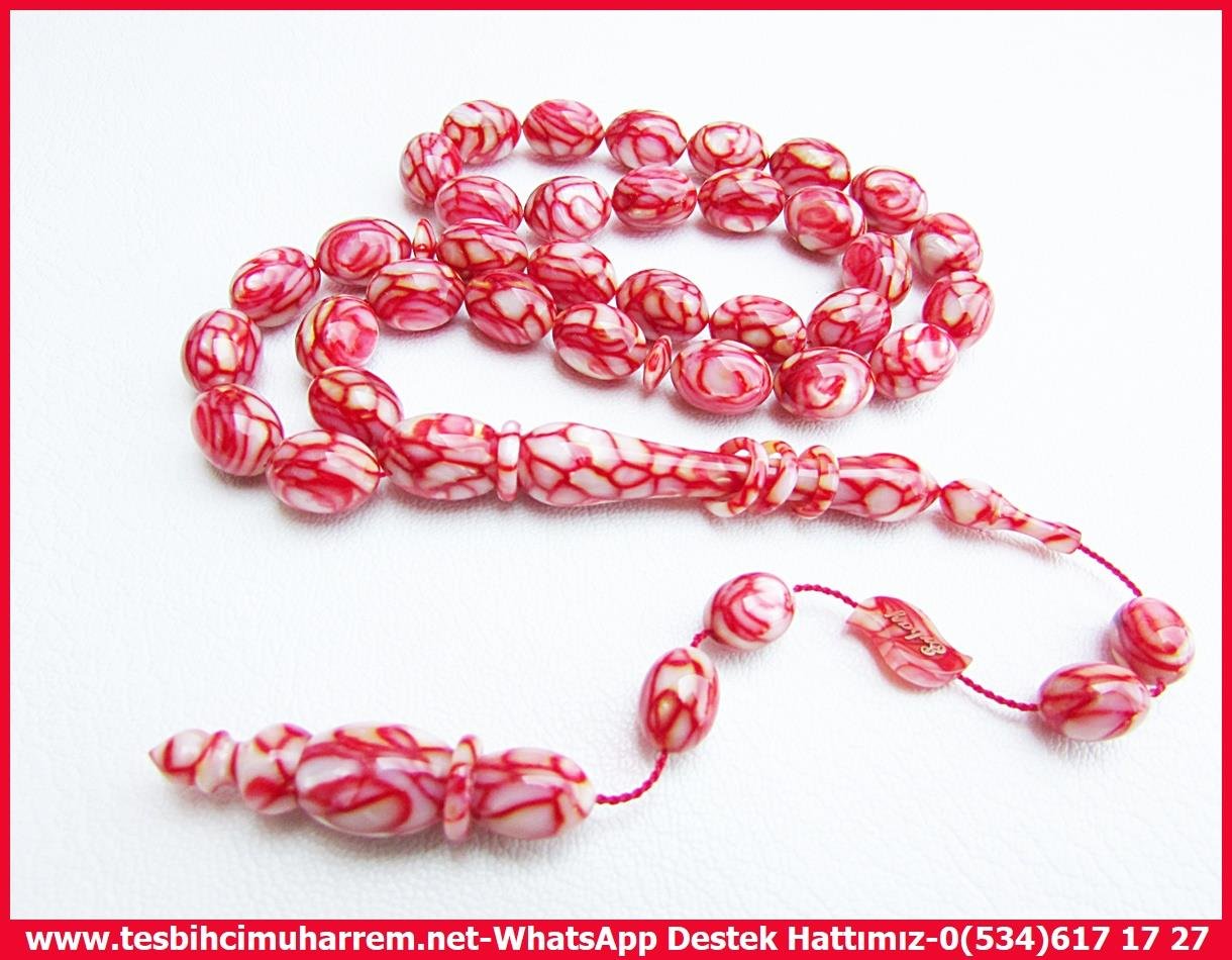 Galanit TesbihTM13911Mustafa Erbay Usta İşçilikli Tespih | Eski Galalith, Sedefli Kırmızı Beyaz, Beyzi Kesim, 