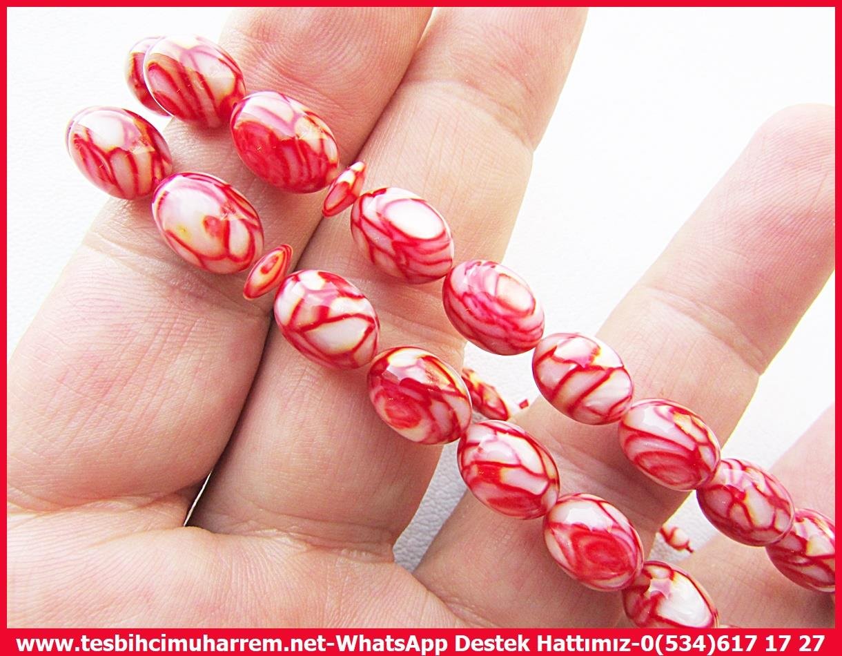 Galanit TesbihTM13911Mustafa Erbay Usta İşçilikli Tespih | Eski Galalith, Sedefli Kırmızı Beyaz, Beyzi Kesim, 