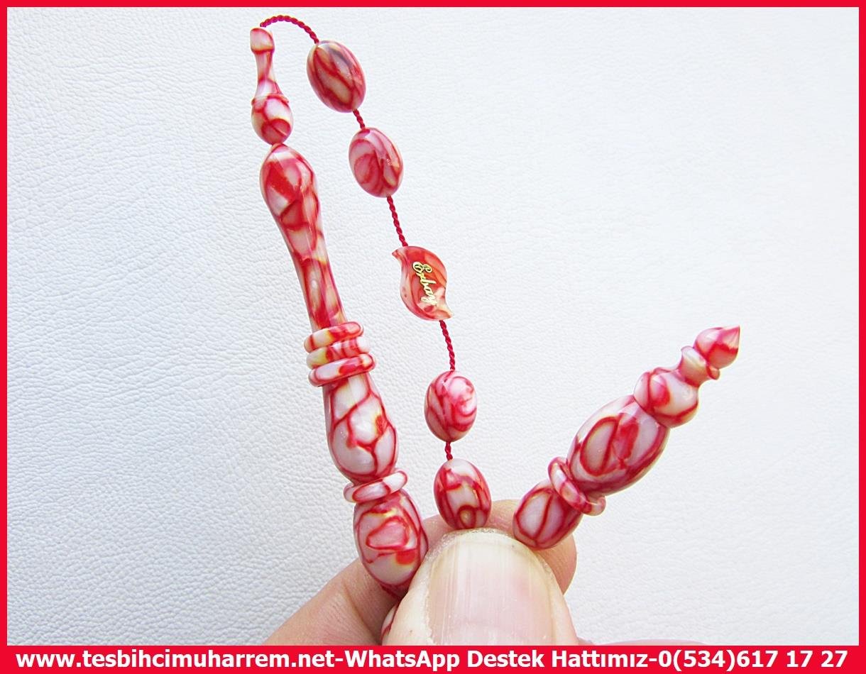 Galanit TesbihTM13911Mustafa Erbay Usta İşçilikli Tespih | Eski Galalith, Sedefli Kırmızı Beyaz, Beyzi Kesim, 