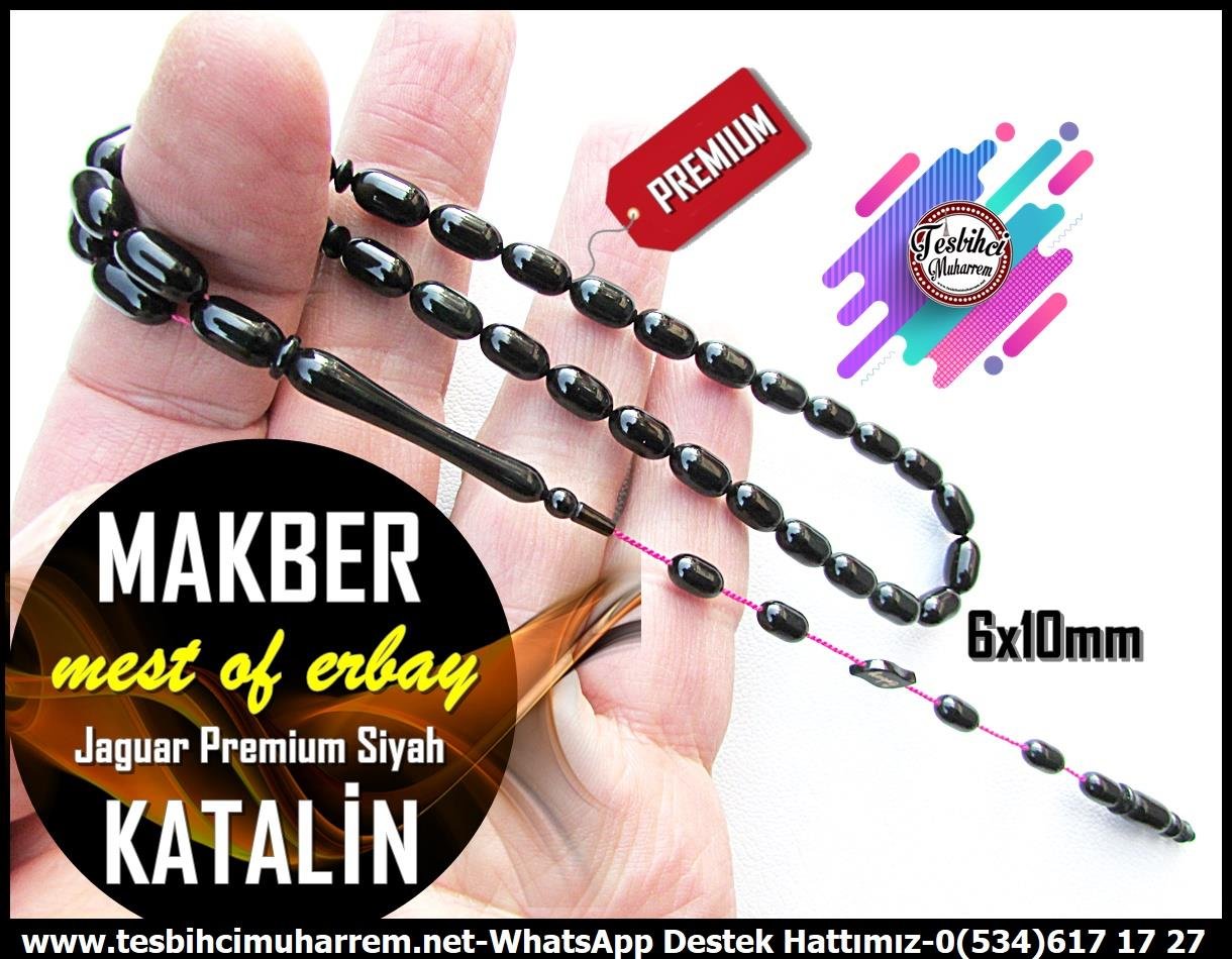 Katalin Ve Bağa TesbihlerTM13670Mustafa Erbay Usta Tornası | Antika Sümen Takımından Katalin Tespih, Siyah Jaguar, Badem Kesim, 