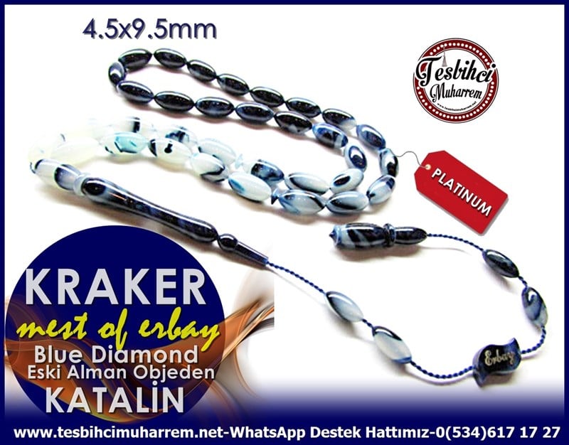 Mustafa Erbay Usta Yapımı Blue Diamond Eski Alman Objeden Katalin Kılçık Tesbih Kraker