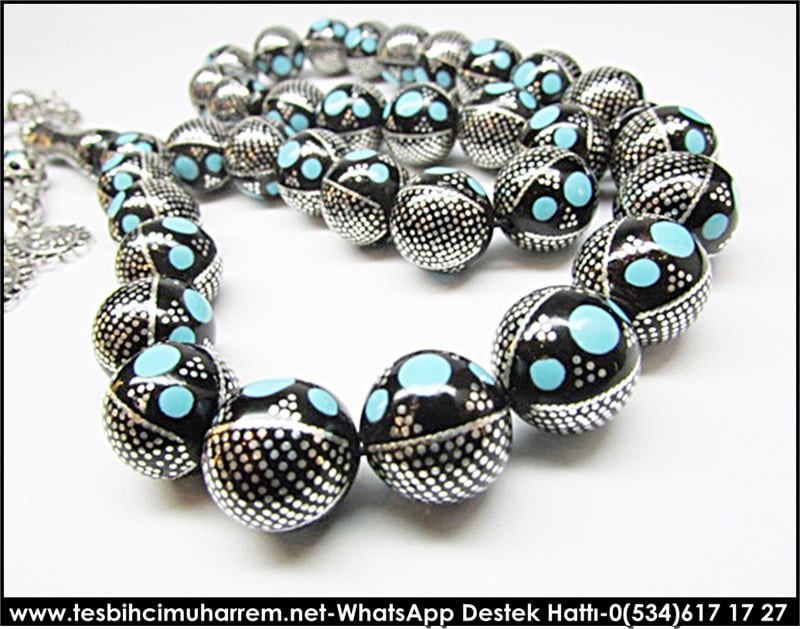 Müstesna İşçilik Firuzeli Yoğun Gümüş Çakı Yüsur Tesbih Bad-dar