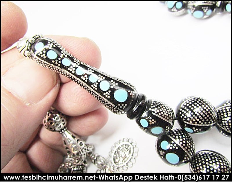 Müstesna İşçilik Firuzeli Yoğun Gümüş Çakı Yüsur Tesbih Bad-dar