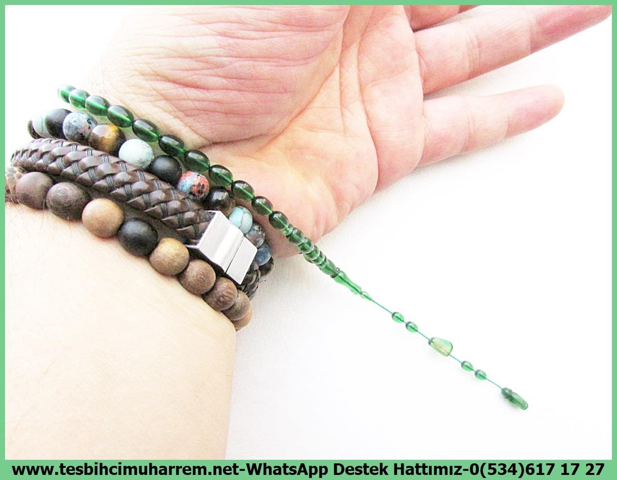 Maskot, Bileklik ve Bürokrat TespihlerTM13916Mutlu Kaan Erbay Usta Tornası Tespih | Bürokrat Ateş Kehribar, Bilek Boy, Zümrüdi Yeşil, 