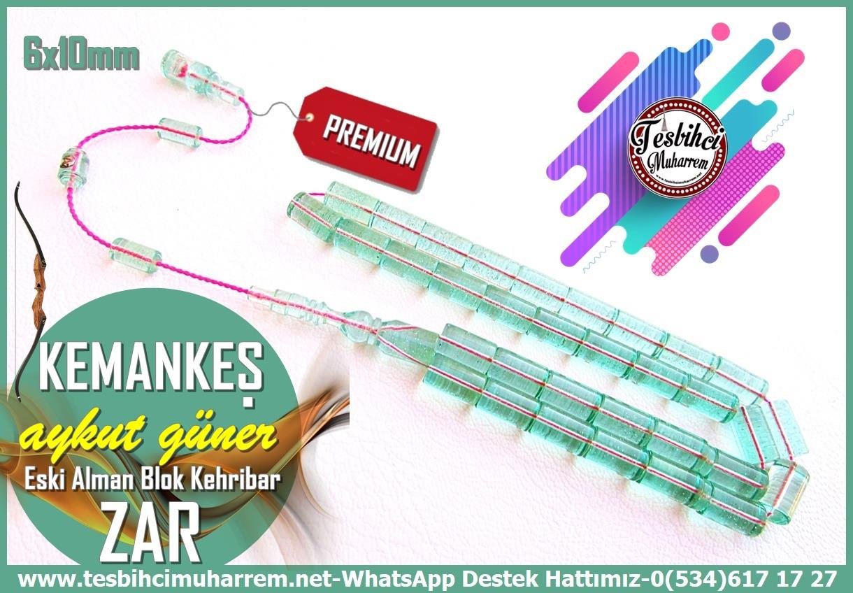 Zar Kehribar TesbihTM13978Ok Kesme Kemankeş Tespih: Aykut Güner Usta İşçilikli Simli Yeşil Eski Alman Zar Kehribar Tesbih Tespih Zar Kehribar I Eski Alman Blok Simli Yeşil Kesme Kemankeş Tesbih