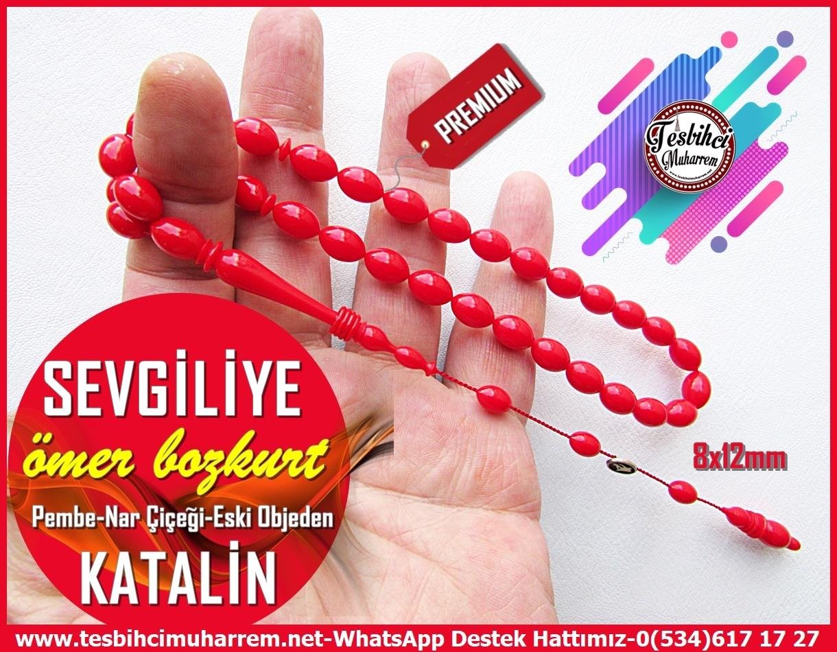 Katalin Ve Bağa TesbihlerTM13783Ömer Bozkurt Usta İşçilikli Tespih | Eski Alman Katalin, Nar Çiçeği Pembesi, Halkalı Beyzi Kesim, 