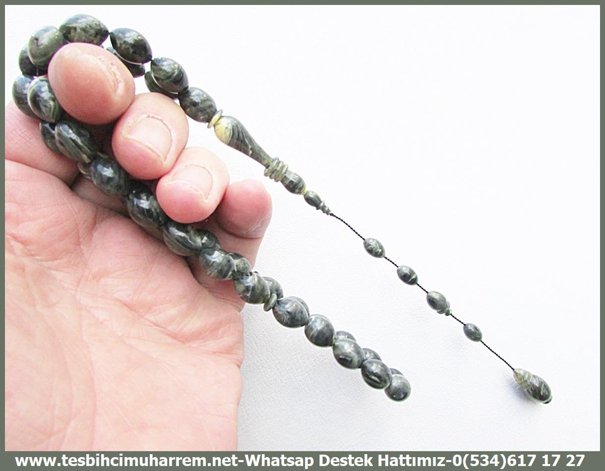 Katalin Ve Bağa TesbihlerTM13596Önder Yemlihanoğlu Usta Tornası Tespih | Katalin, Beyzi Model, Gri Yeşil Damarlı, 