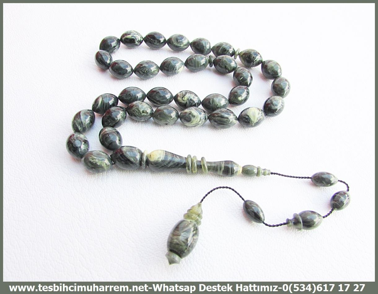 Katalin Ve Bağa TesbihlerTM13596Önder Yemlihanoğlu Usta Tornası Tespih | Katalin, Beyzi Model, Gri Yeşil Damarlı, 