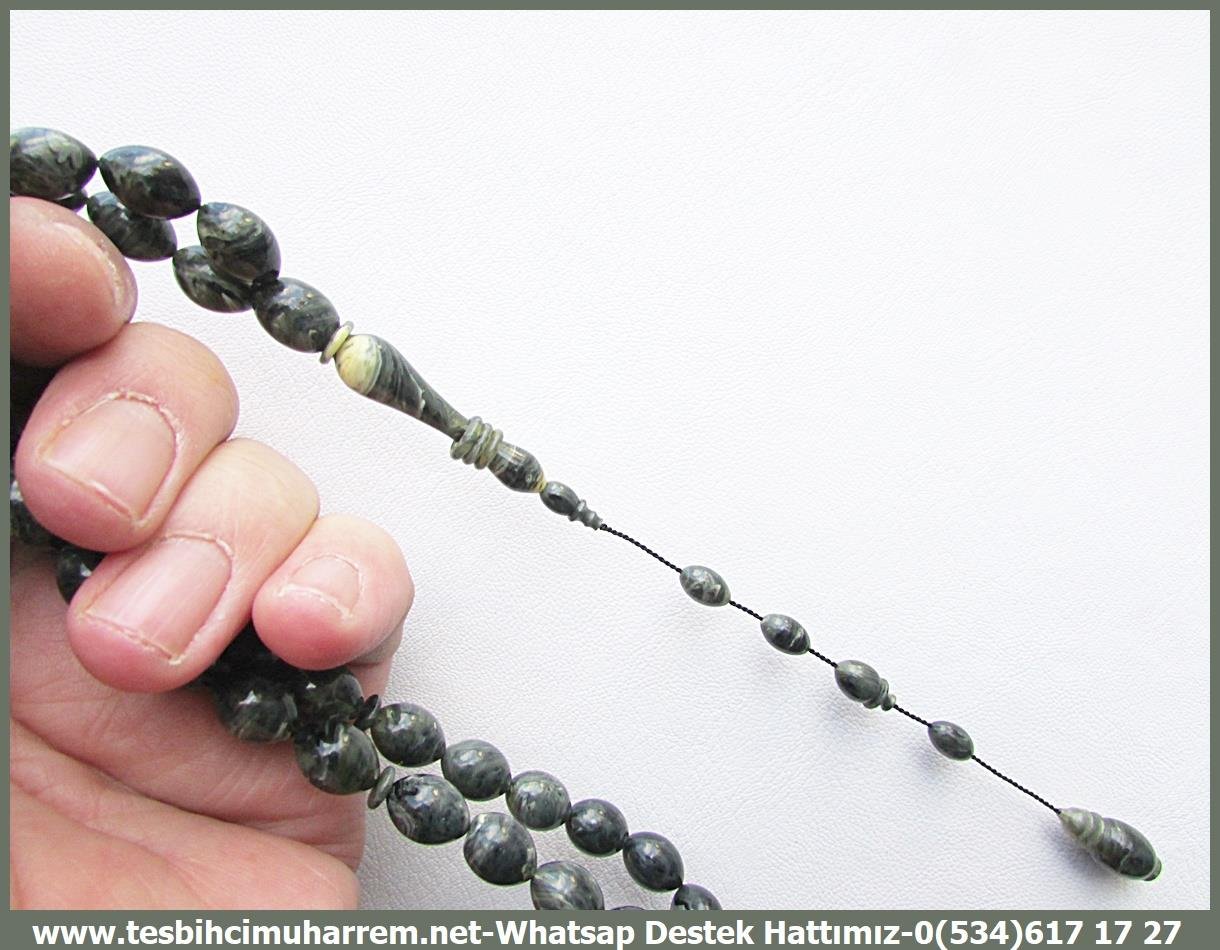 Katalin Ve Bağa TesbihlerTM13596Önder Yemlihanoğlu Usta Tornası Tespih | Katalin, Beyzi Model, Gri Yeşil Damarlı, 