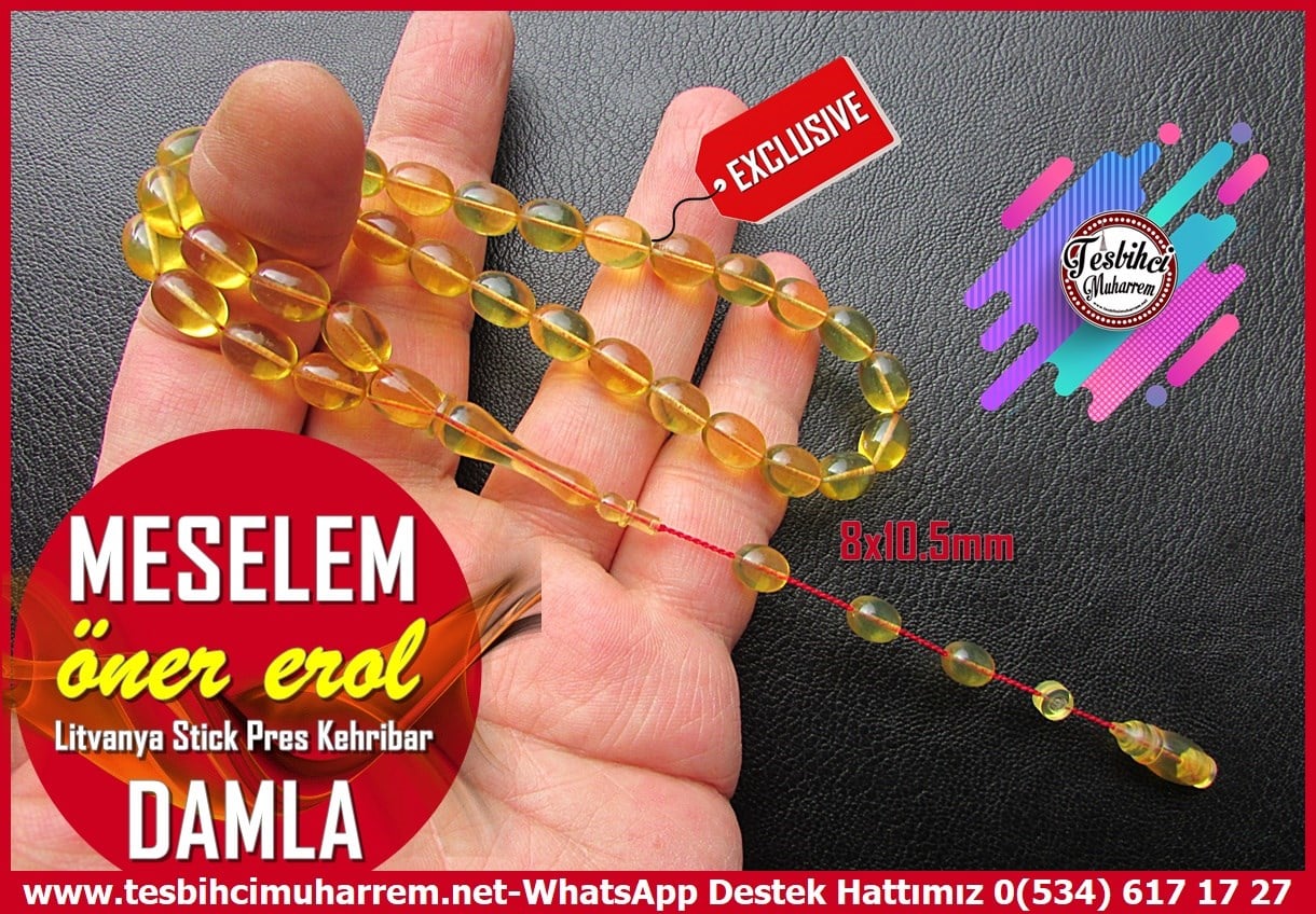  Damla Kehribar TesbihlerTM14323Öner Erol Usta İmzalı Litvanya Stick Pres Damla Kehribar Tesbih – “Meselem” Özel Çalışma Koleksiyonluk Premium TesbihLitvanya Stick Pres Damla Kehribar Tespih I Özel Çalışma Meselem Tesbih
