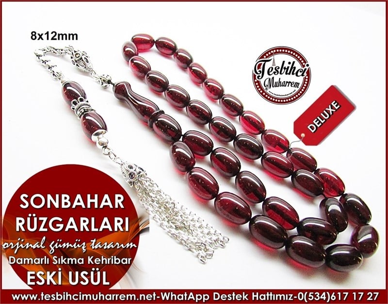 Orjinal Gümüş Eski Usül Sıkma Kehribar Tesbih Sonbahar Rüzgarları