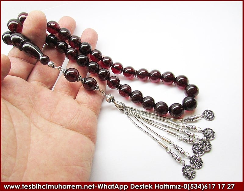 Orjinal Gümüş Eski Usül Sıkma Kehribar Tesbih Nazende Sevgilim 