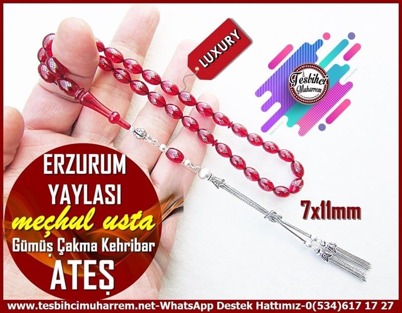 Ateş Kırmızı Ton TesbihlerTM12125Orjinal Gümüş Püskül Gümüş Kakma Beyzi Ateş Kehribar Tesbih Erzurum YaylasıOrjinal Gümüş Püskül Gümüş Kakma Beyzi Ateş Kehribar Tesbih Erzurum Yaylası