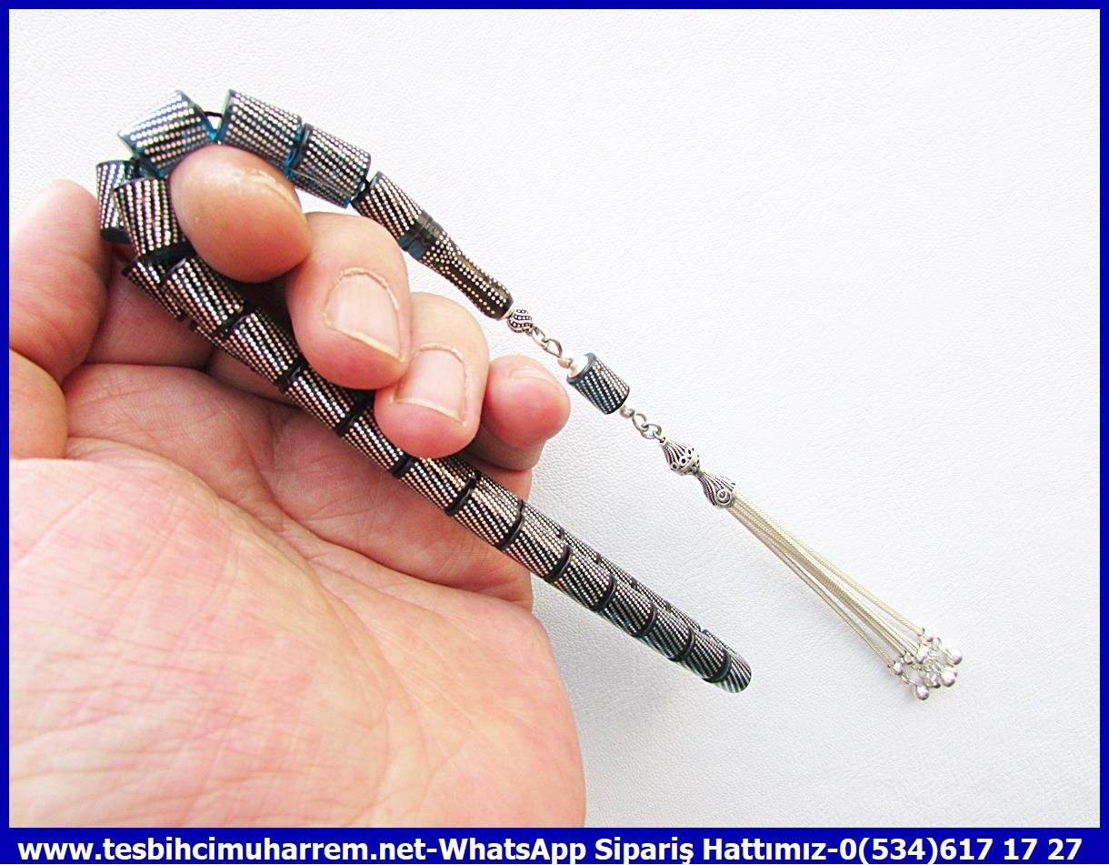 Lacivert Ton TesbihlerTM13240Orjinal Gümüş Püskül Gümüş Kakma Kesme Ateş Kehribar Tesbih BoranTespih Ateş Kehribar I İpek Gümüş Püsküllü Yoğun Gümüş Çakma Kesme Mavi Nokta Tesbih 