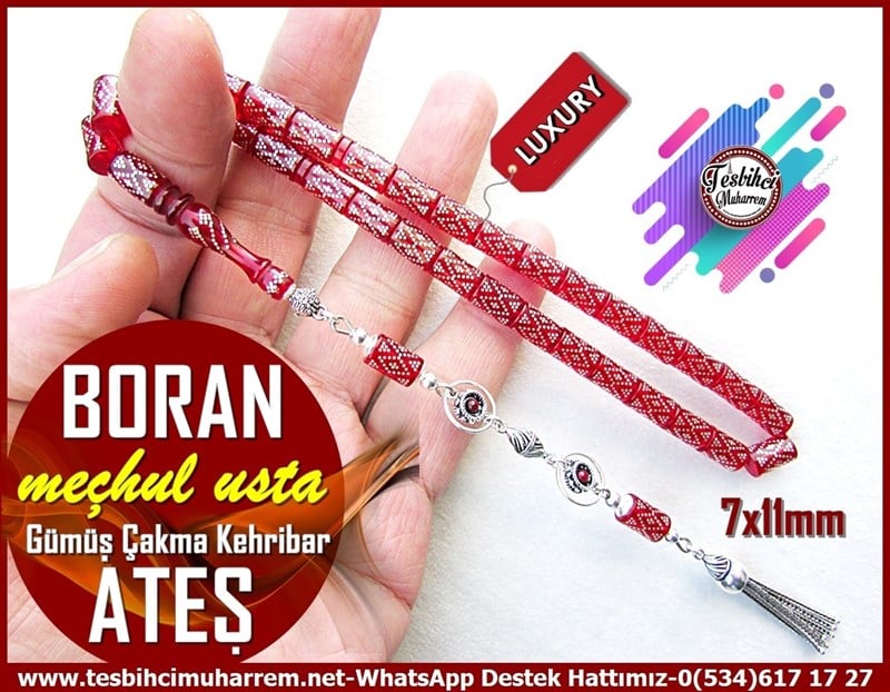 Ateş Kırmızı Ton TesbihlerTM12116Orjinal Gümüş Püskül Gümüş Kakma Kesme Ateş Kehribar Tesbih BoranOrjinal Gümüş Püskül Gümüş Kakma Kesme Ateş Kehribar Tesbih Boran