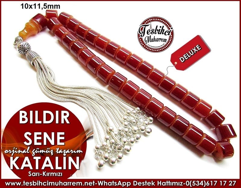 Orjinal Gümüş Püskül İki Renk Vintage Katalin Kehribar Tesbih Bıldır Sene