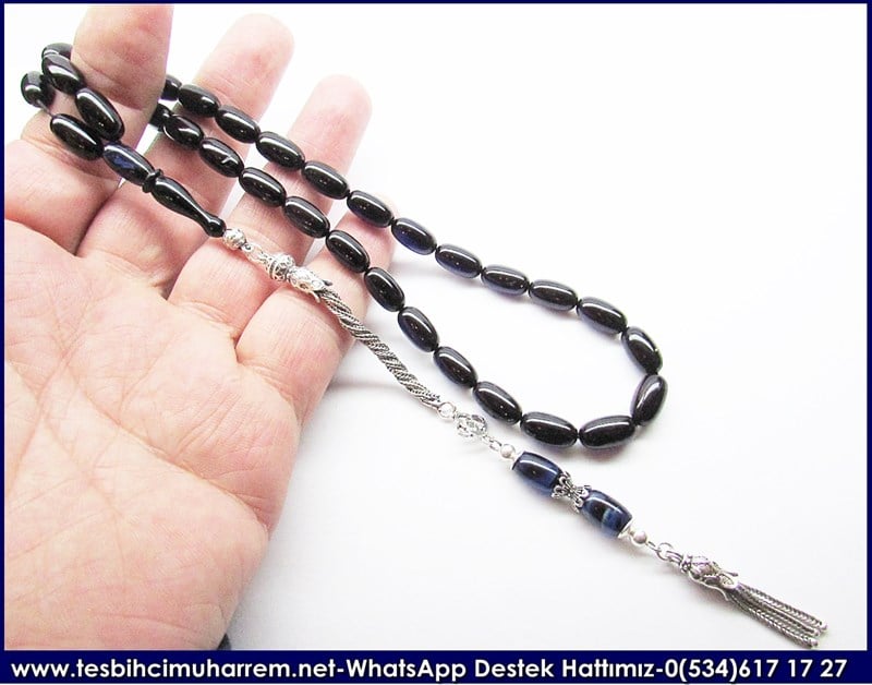 Orjinal Gümüş Püskül Osmanlı Usülü Vintage Sıkma Kehribar Tesbih Tas Kebap