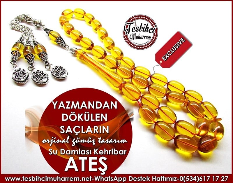 Orjinal Gümüş Tasarım Ateş Kehribar Tesbih Yazmandan Dökülen Saçların
