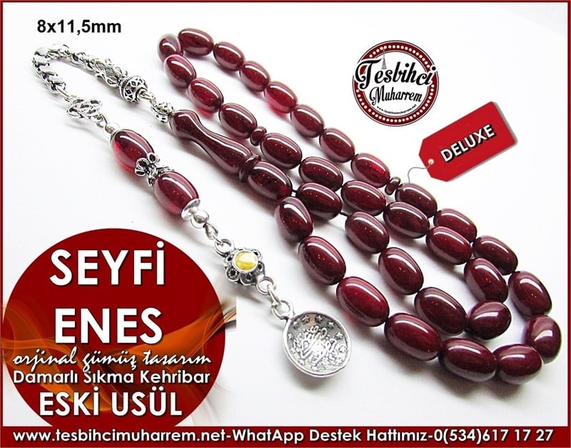 Orjinal Gümüş Tasarım Eski Usül Sıkma Kehribar Tesbih Seyfi Enes 