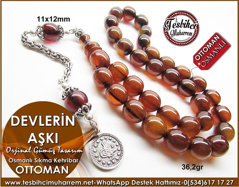 Orjinal Gümüş Tasarım Osmanlı Sıkma Kehribar Tesbih Devlerin Aşkı