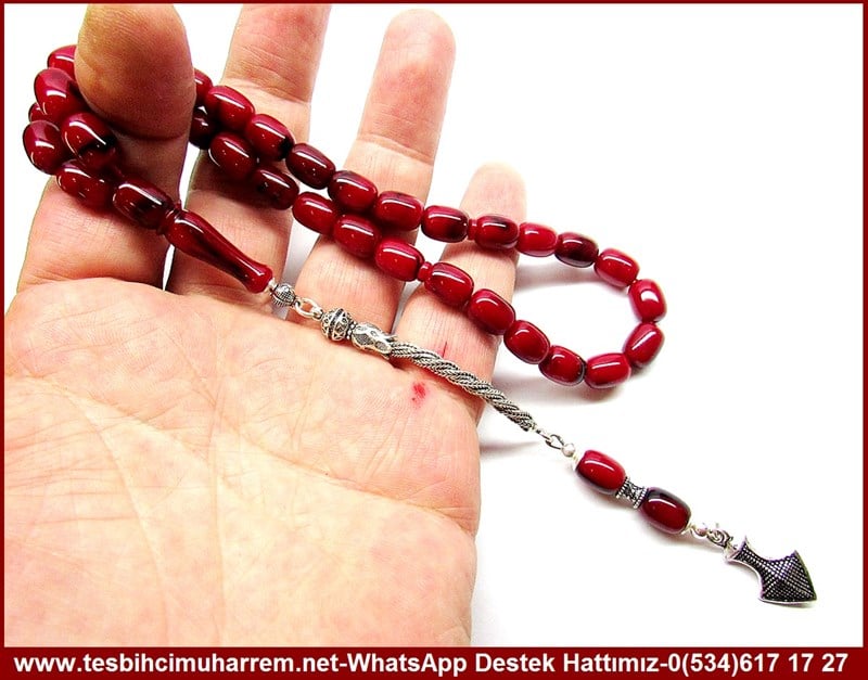 Orjinal Gümüş Tasarım Siyah Damar Vişne Sıkma Kehribar Tesbih Kuzgun